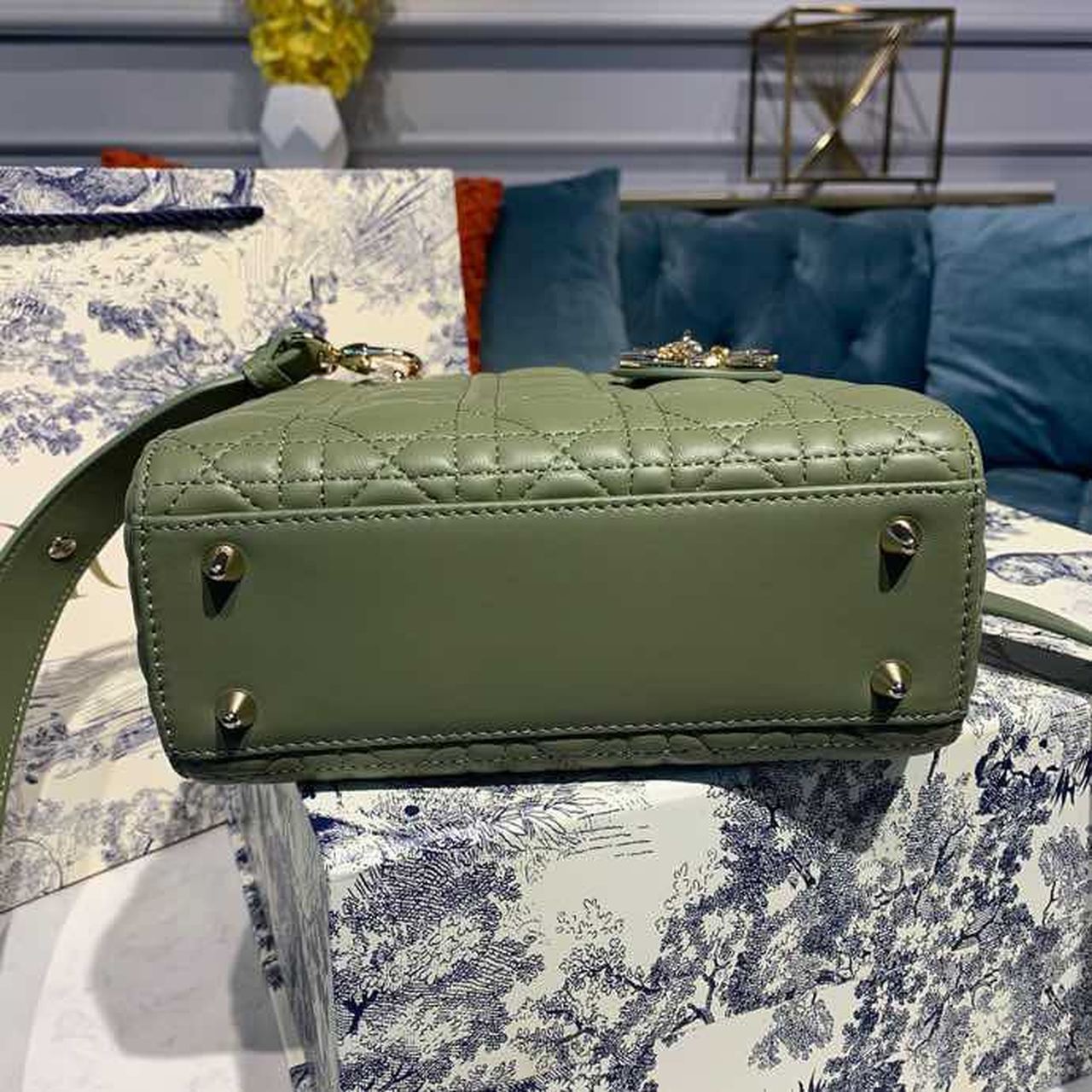 DI Small Lady Bag Ultramatte Cannage Olive Green For Women 8in/20cm CD