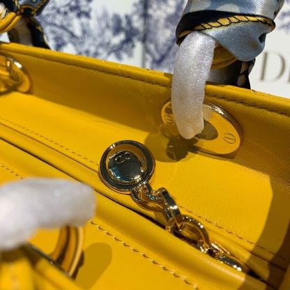 DI Medium Lady Bag Silver Hardware Yellow For Women 9.5in/24cm CD
