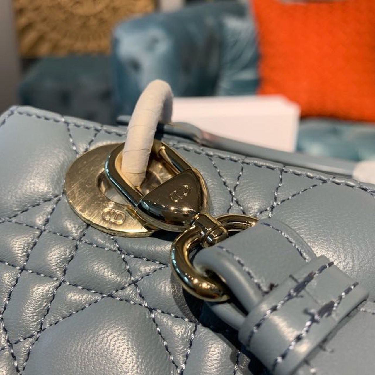 DI Small Lady Bag Gold Toned Hardware Clound Blue For Women 8in/20cm CD