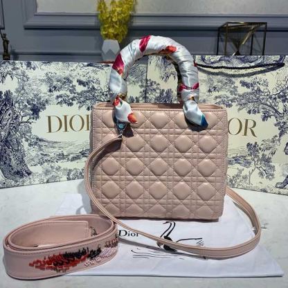 DI Medium Lady Bag Silver Hardware with Embellished Bag Strap Pink For Women 9.5in/24cm CD