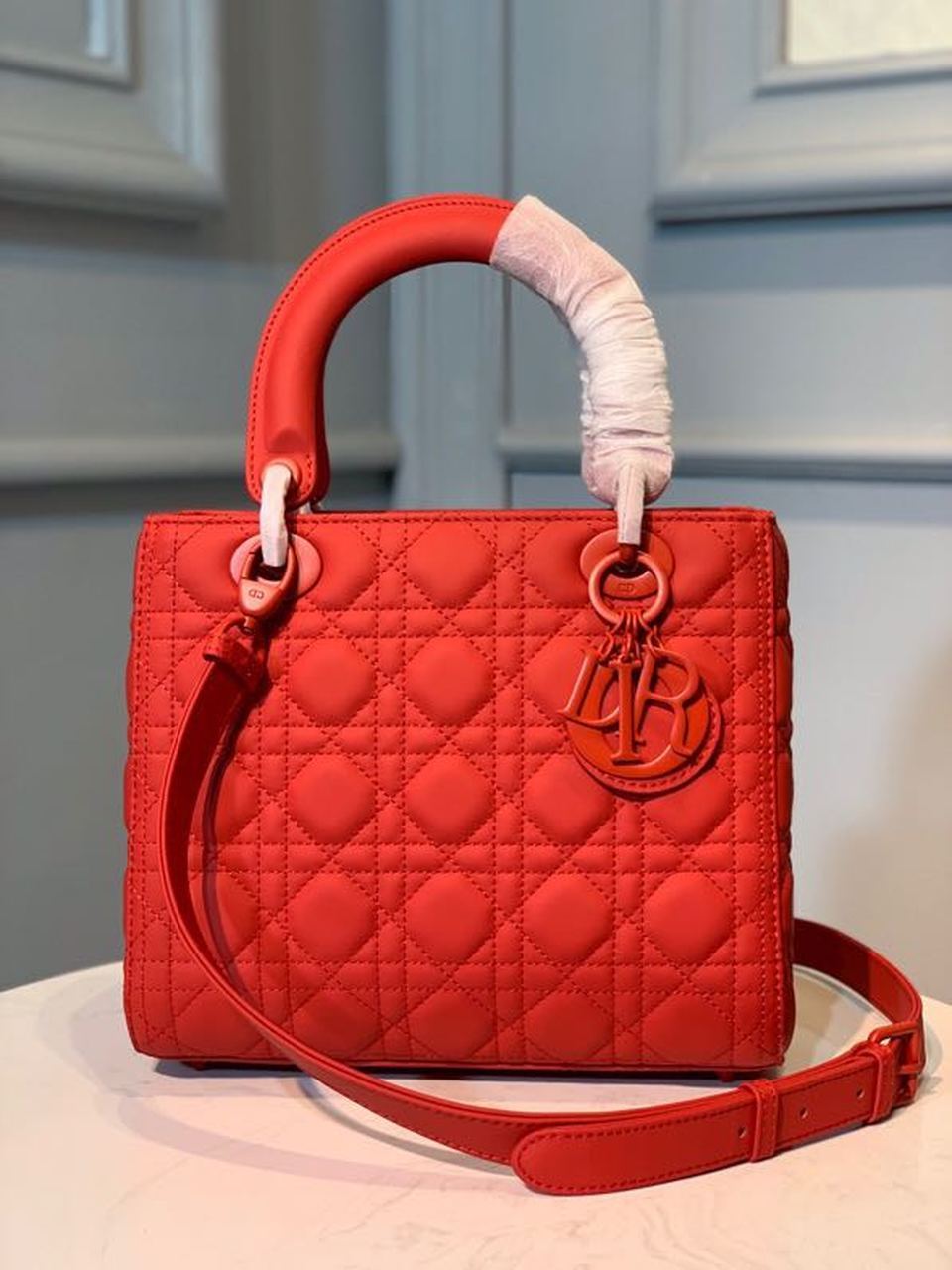 DI Medium Lady Bag Matte Hardware Red Ultramatte For Women 9.5in/24cm CD