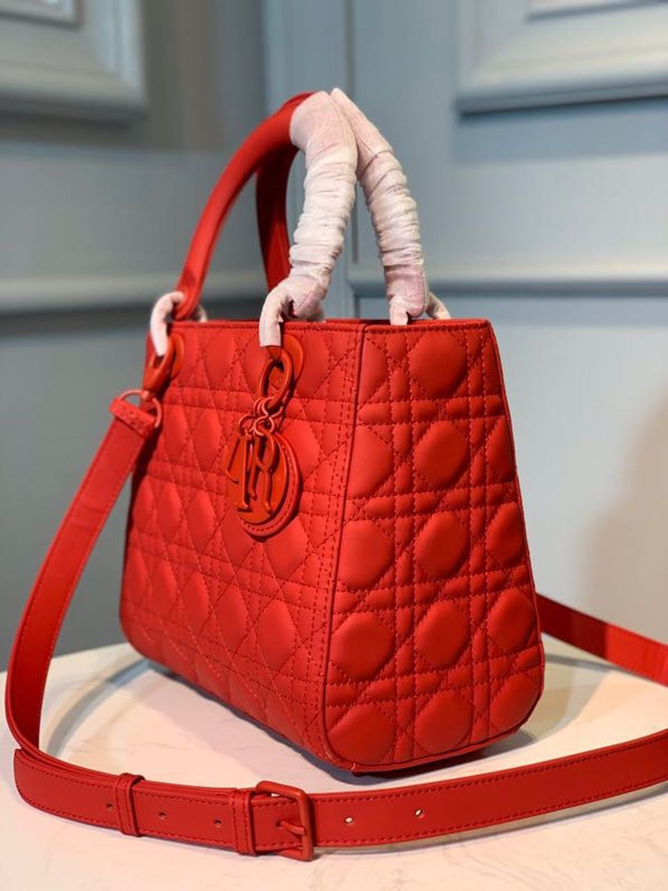 DI Medium Lady Bag Matte Hardware Red Ultramatte For Women 9.5in/24cm CD