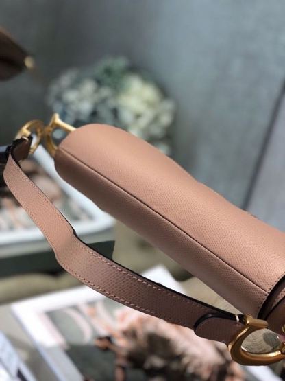 DI Warm Taupe Grained Saddle Bag Gold Toned Hardware Canvas For Women 25cm/10in CD M0446CBAA_M45M