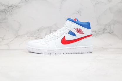 Designer Air Jordan 1 Mid White Blue Red BQ6472-164