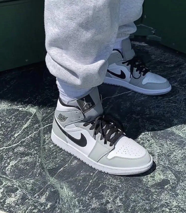 Designer Jordan 1 Mid “Light Smoke Grey” High Q ( Customs And Box ), Jordan 1 Sneakers FREE SHIPPING