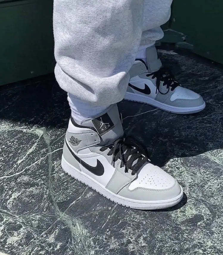 Designer Jordan 1 Mid “Light Smoke Grey” High Q ( Customs And Box ), Jordan 1 Sneakers FREE SHIPPING