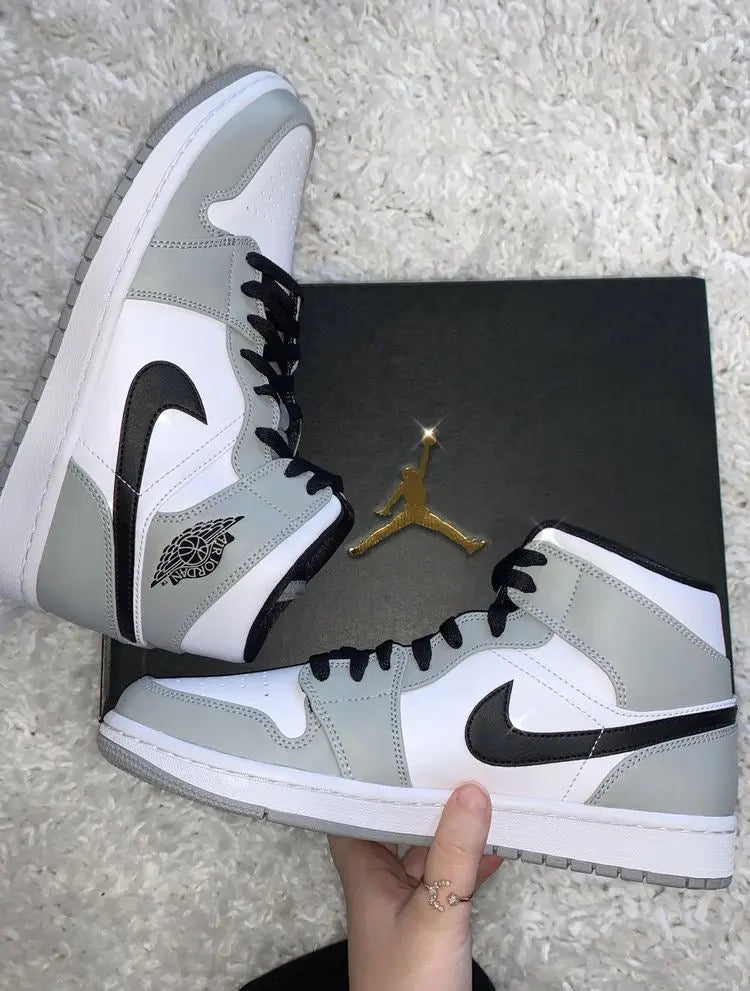 Designer Jordan 1 Mid “Light Smoke Grey” High Q ( Customs And Box ), Jordan 1 Sneakers FREE SHIPPING