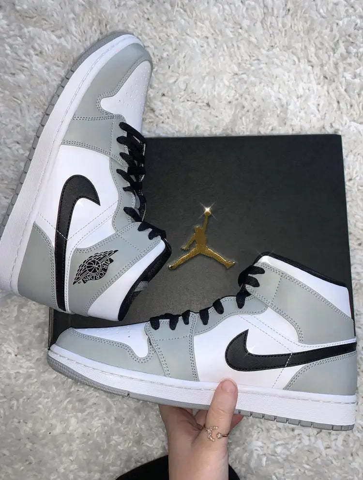 Designer Jordan 1 Mid “Light Smoke Grey” High Q ( Customs And Box ), Jordan 1 Sneakers FREE SHIPPING