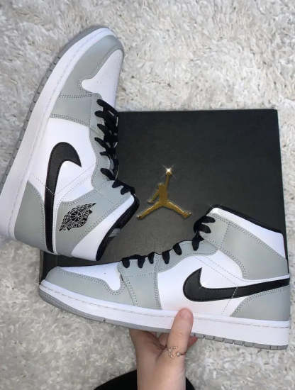 Designer Jordan 1 Mid “Light Smoke Grey” High Q ( Customs And Box ), Jordan 1 Sneakers FREE SHIPPING