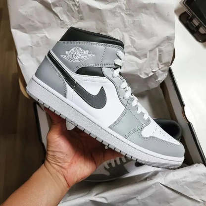 Designer Jordan 1 Mid “Light Smoke Grey” High Q ( Customs And Box ), Jordan 1 Sneakers FREE SHIPPING