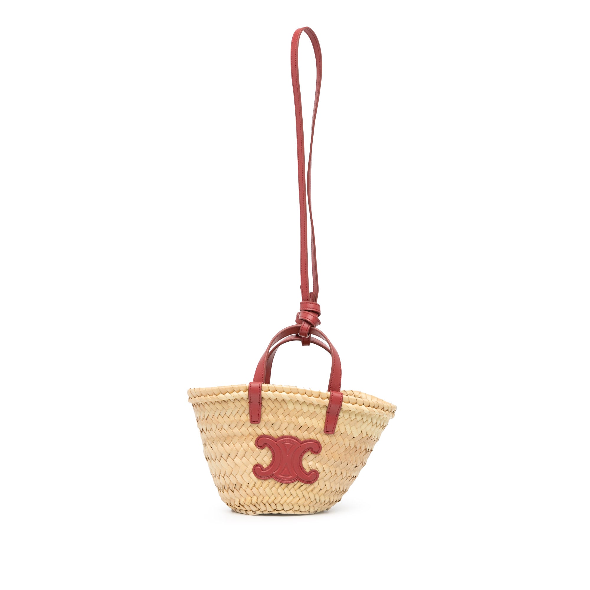 Brown Celine Mini Triomphe Raffia Classic Panier Satchel