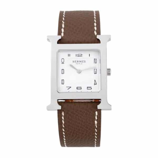 HERMES H HOUR WATCH BROWN STRAP 21MM