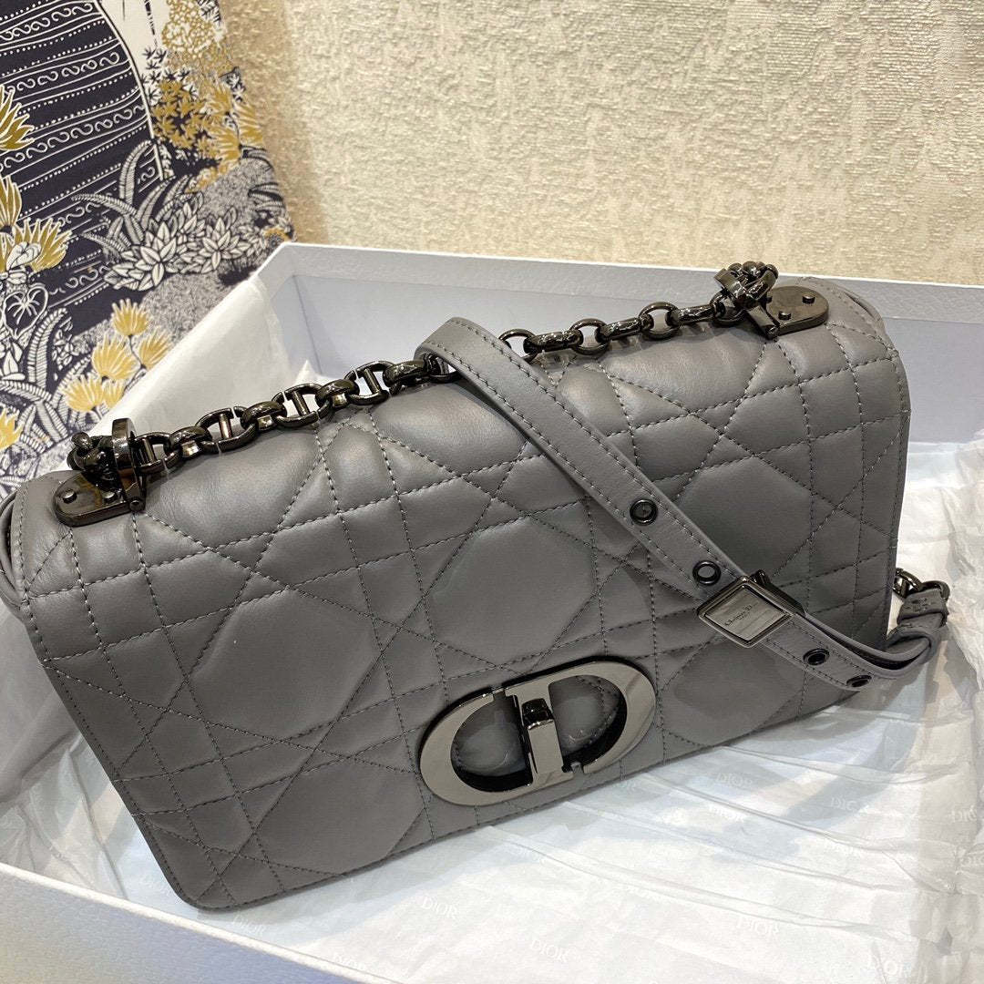 DI Medium Caro Bag Gray Padded Macrocannage, Dark Grey, For Women Women’s Handbags, Crossbody Bags, 25cm CD M9242BNGK_M41G