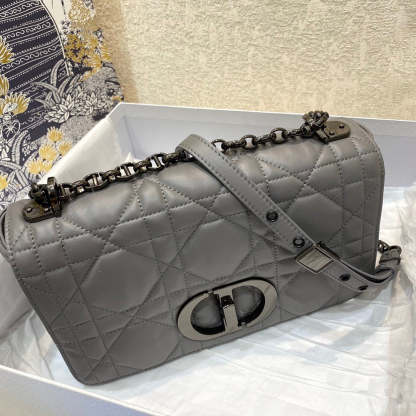 DI Medium Caro Bag Gray Padded Macrocannage, Dark Grey, For Women Women’s Handbags, Crossbody Bags, 25cm CD M9242BNGK_M41G