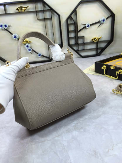 DG Medium Sicily Handbag In Dauphine Grey For Women 10.2in/26cm DG BB4347A100187195