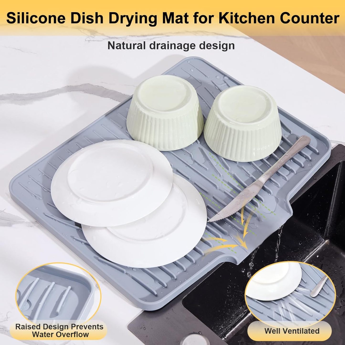 Silicone Dish Drying Mat for Kitchen Counter