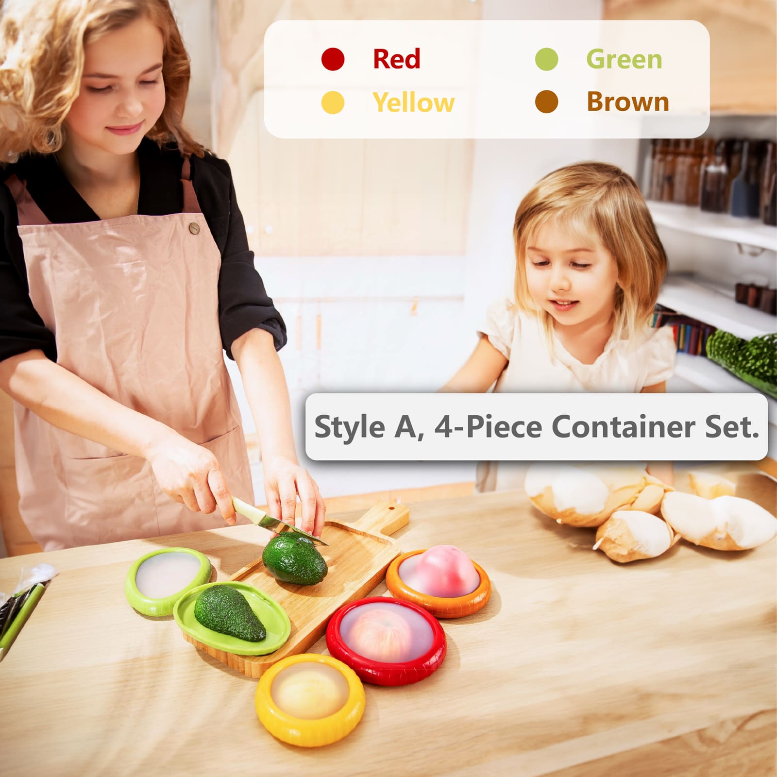 avocado keeper and tomato holder set in use on kitchen counter
