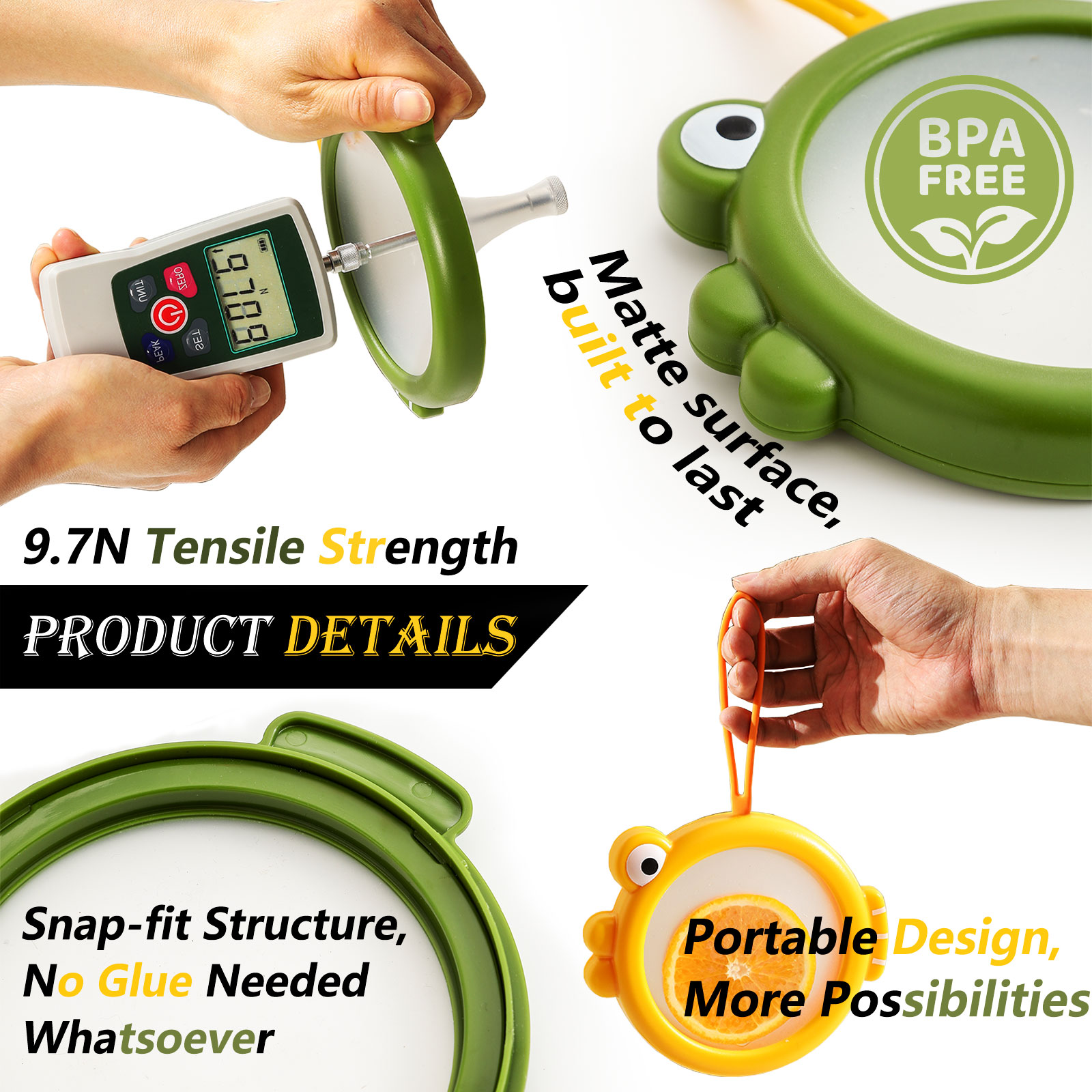 close-up details of fish-shaped keeper silicone seal and locking mechanism