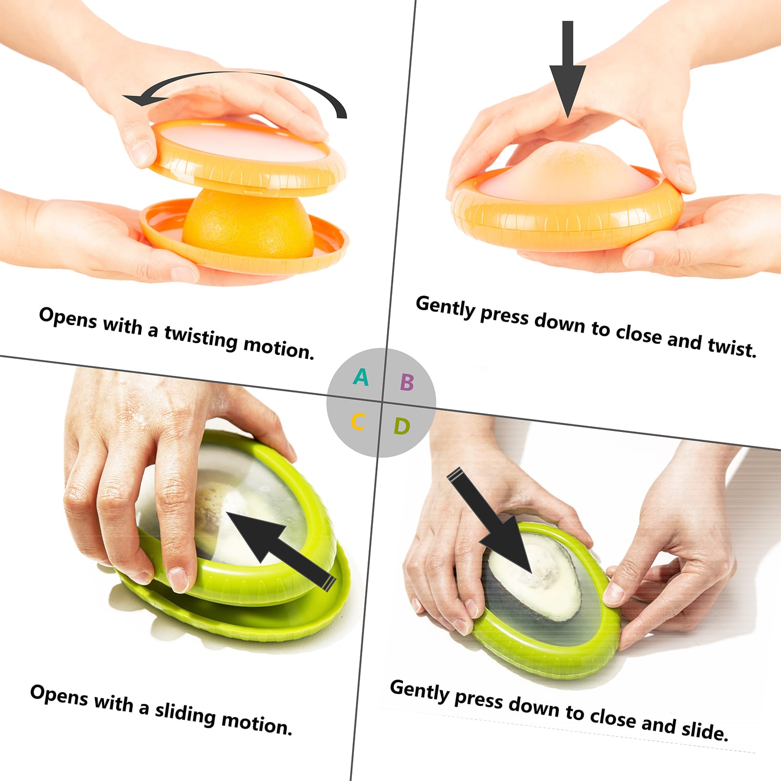 step-by-step instructions how to use erehere avocado and onion keeper set