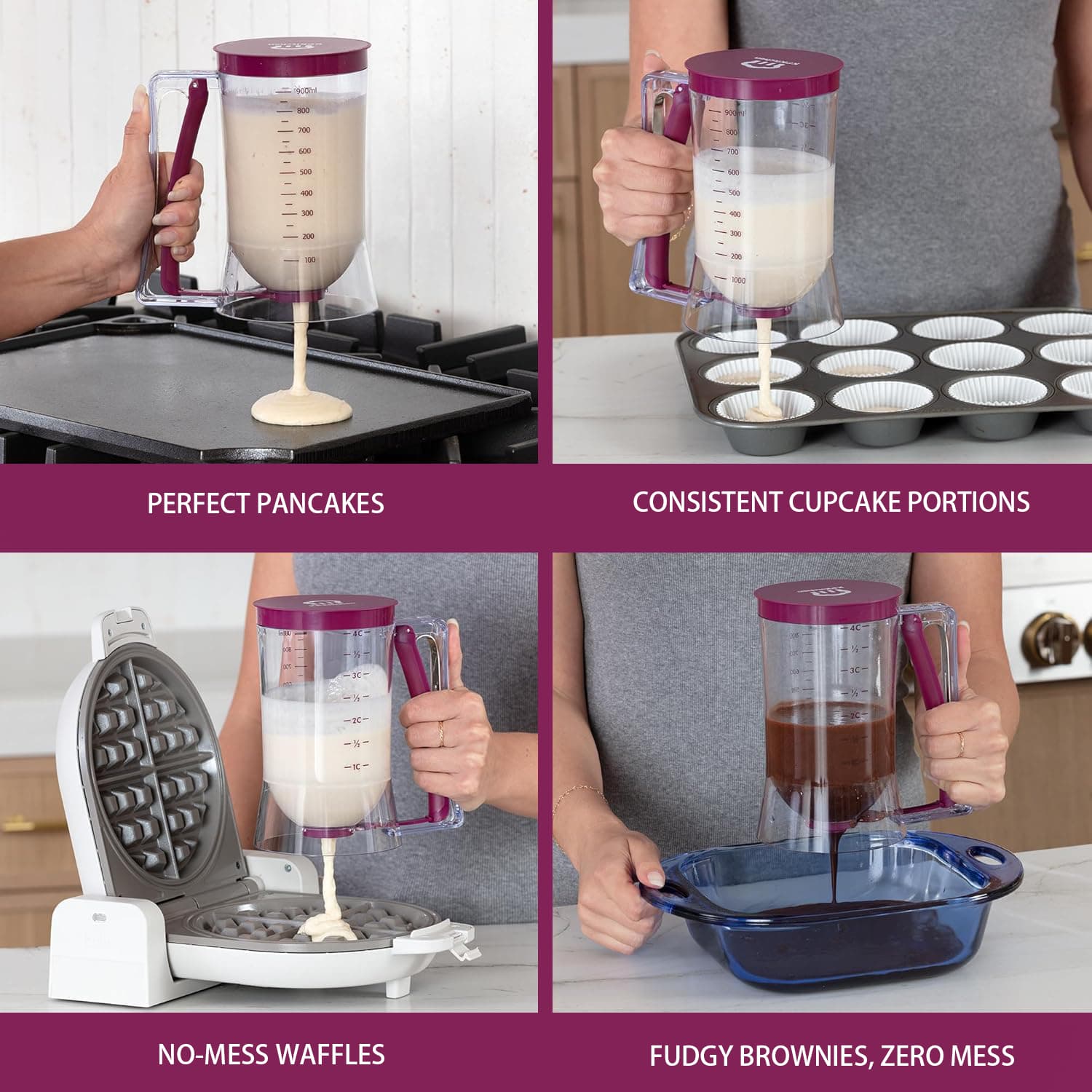 4-cup batter separator dispenser for waffles and cupcakes