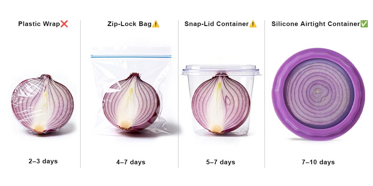 cut onion storage methods comparison plastic wrap vs airtight container