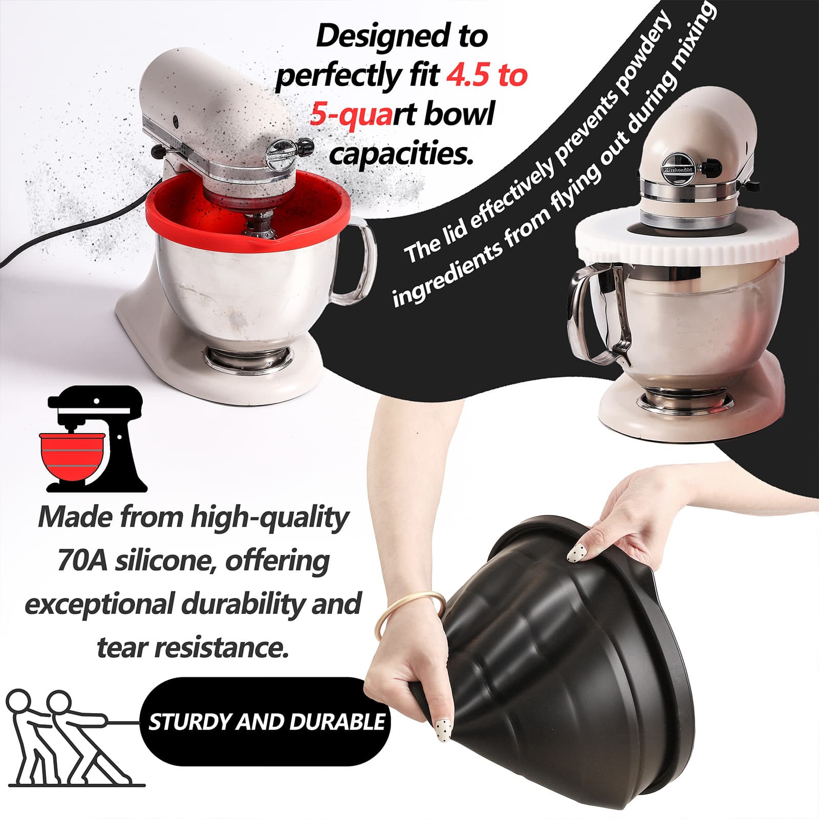 silicone bowl liner installed in kitchenaid mixer showing fit and coverage