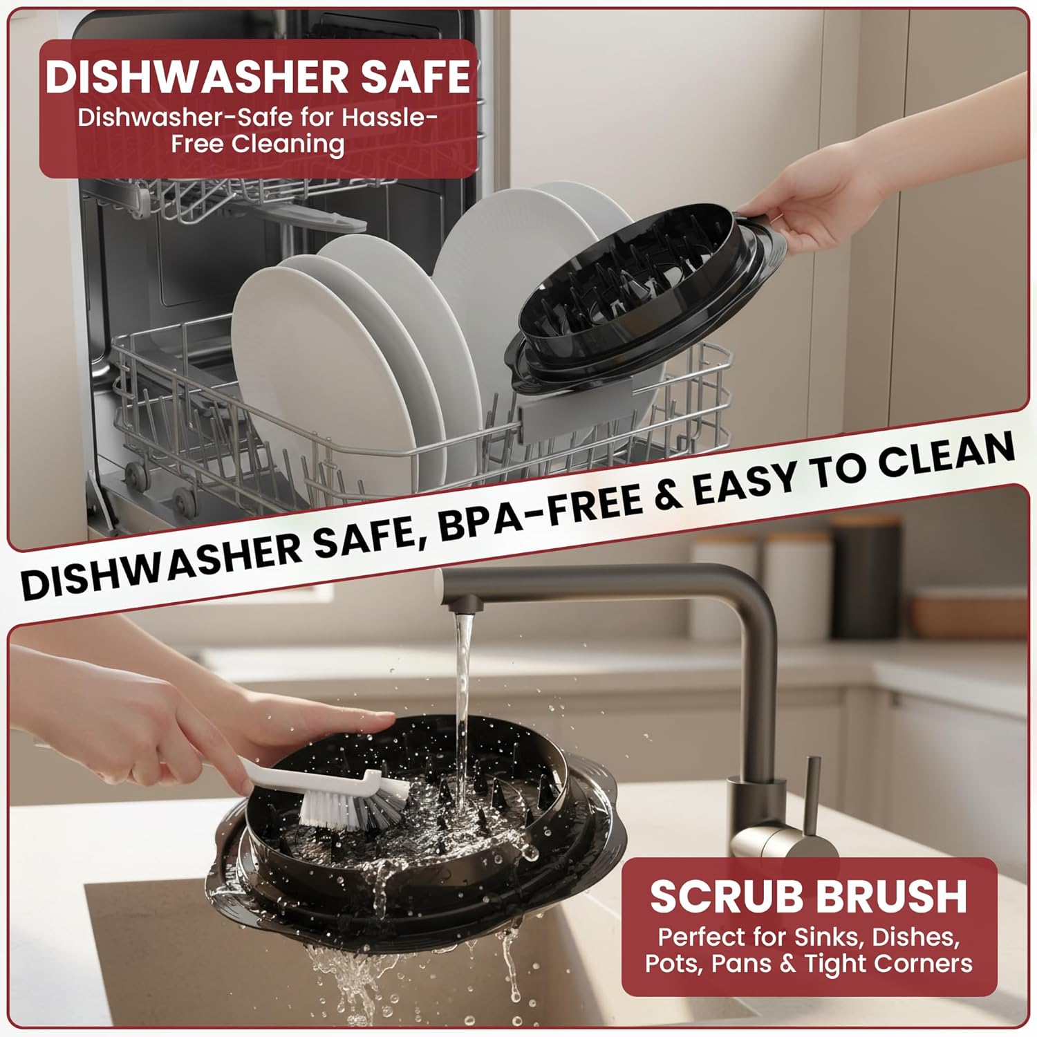 Chicken Shredder – Large Twist Tool with Brush & Fork, Visible Lid, Anti-Slip Base