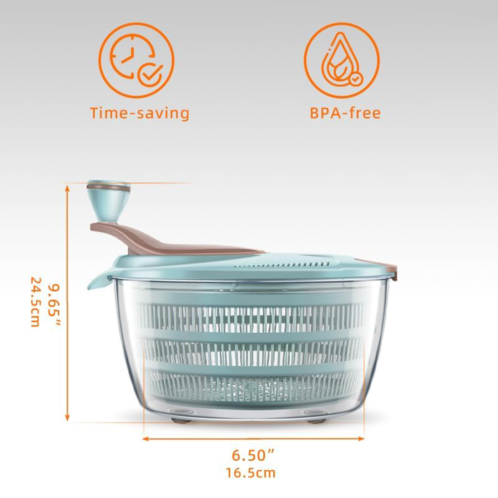 compact salad spinner no-tip base easy drain