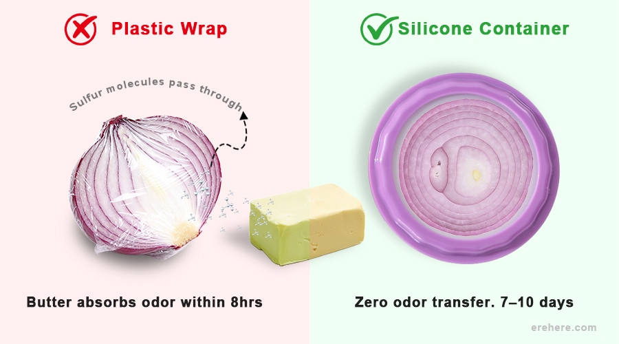 plastic wrap vs silicone onion odor comparison
