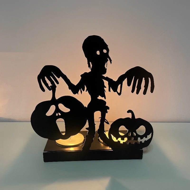 Skeleton and Two Pumpkins Metal Candle Holder MD013-Jolura