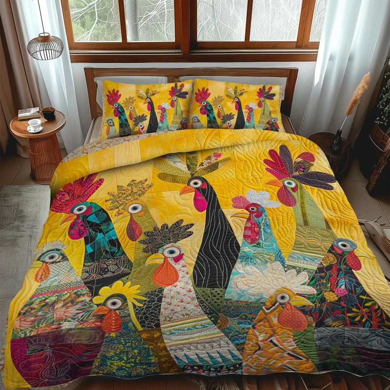 Sunrise Roosters 3-Piece Quilted Bedding Set-Jolura