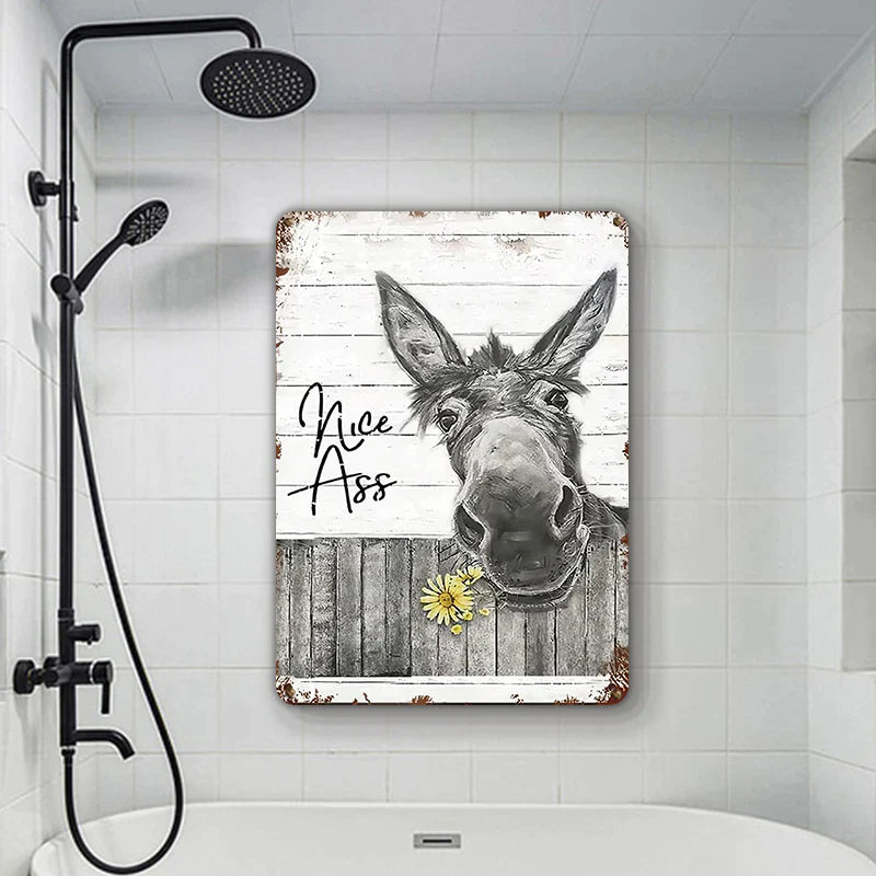 Funny Donkey Sunflower Bathroom Metal Sign Wall Decor Farmhouse Sign For Toilet Restroom Decor Gifts-Jolura