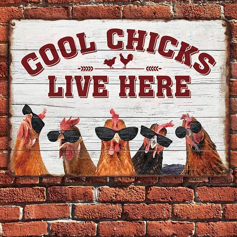 Chicken Coop Sign | Cool Chicks Live Here Chicken Coop Sign Metal Cool Chicks Live Here Information Signs-Jolura