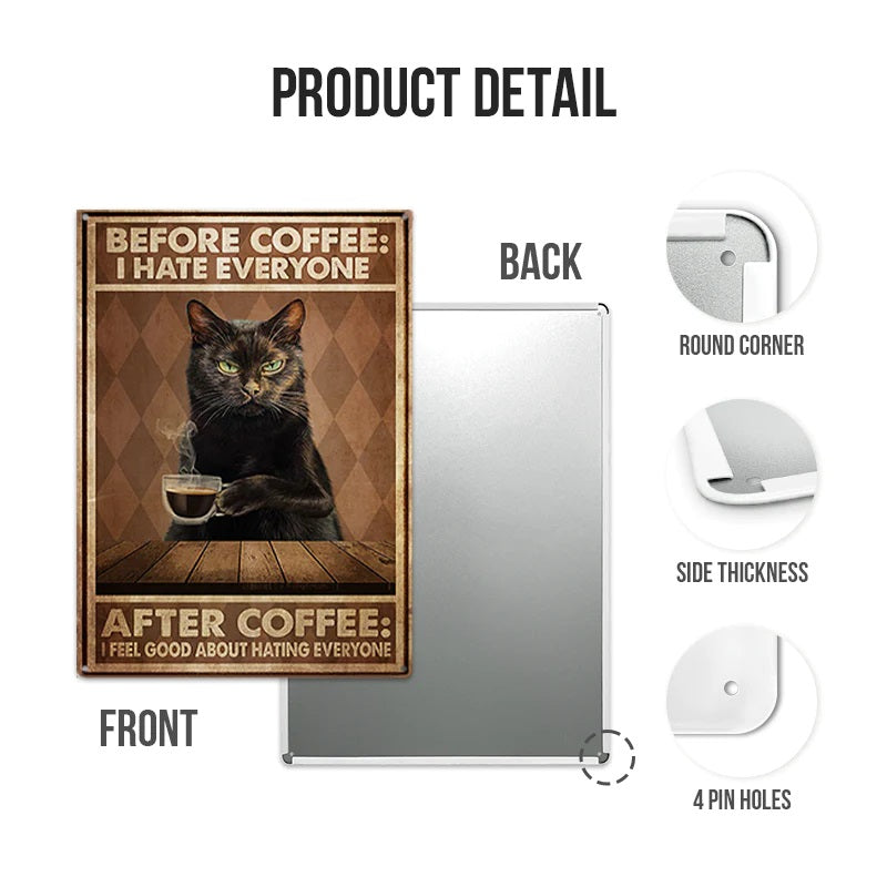 Funny Cat Coffee Metal Sign, Vintage Kitchen Signs, Wall Decor, Home Bar Cafe Decorations-Jolura