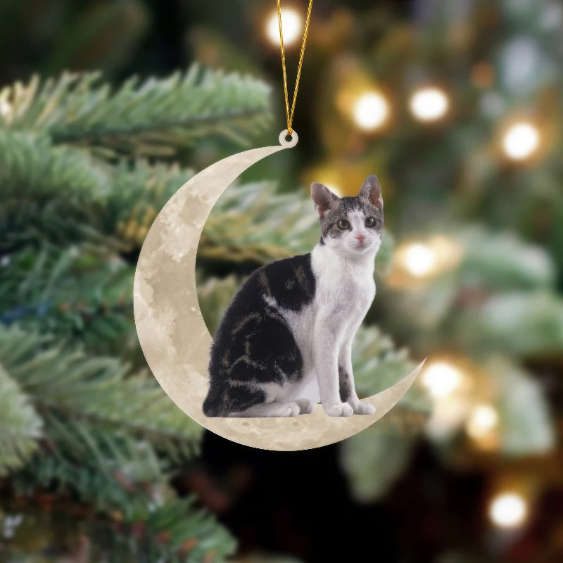 American Wirehair Cat Sits On The Moon Hanging Ornament CS031