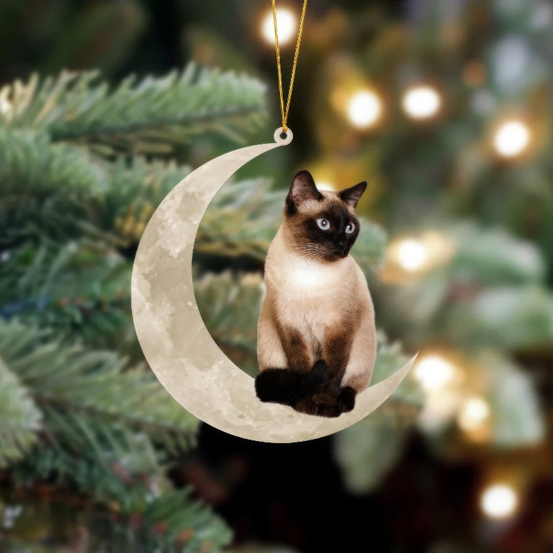 Siamese Cat Sits On The Moon Hanging Ornament CS003