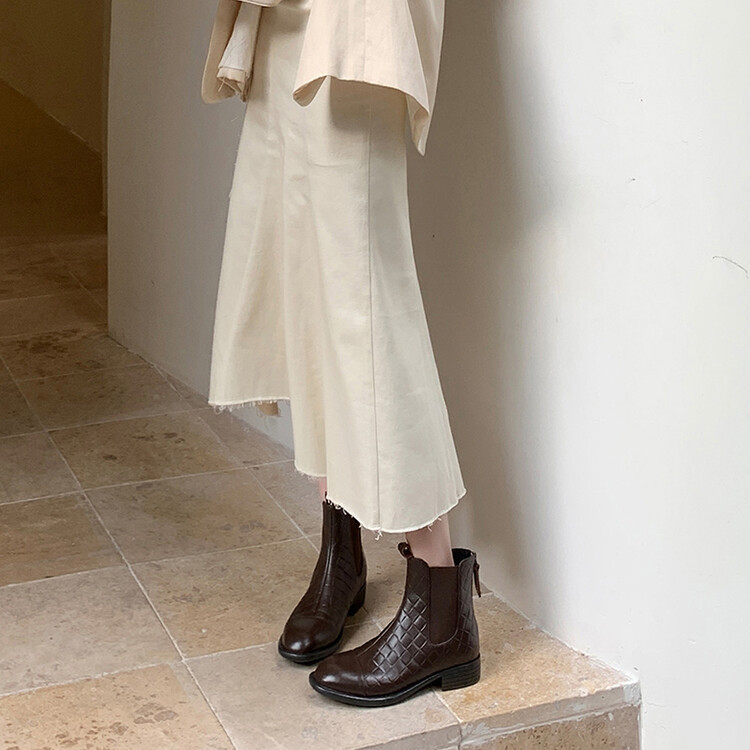 Diferel Women's retro plaid low-heeled ankle boots