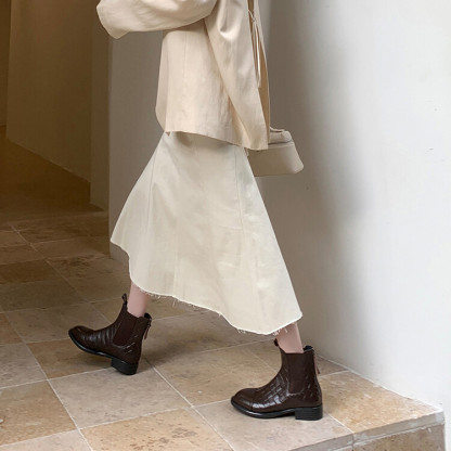 Diferel Women's retro plaid low-heeled ankle boots