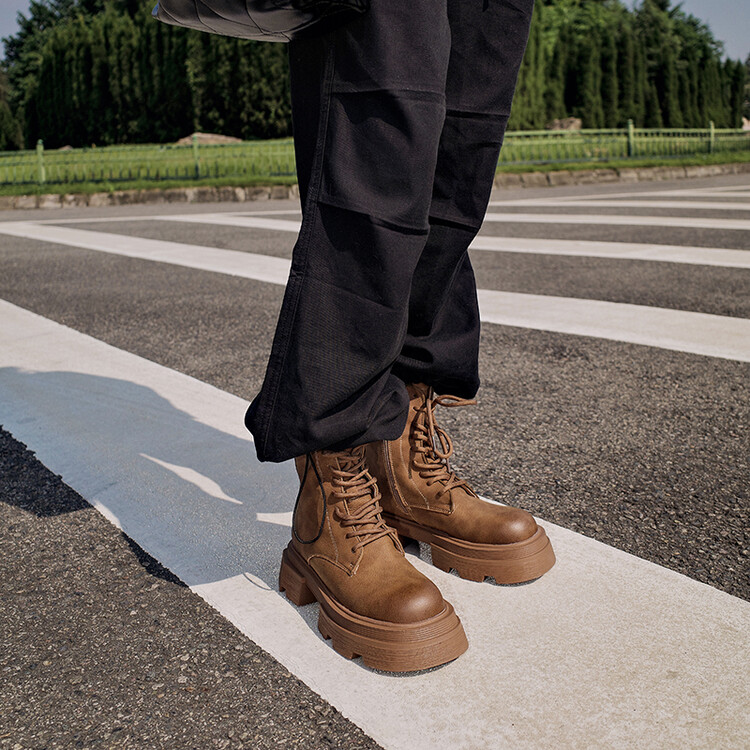 Diferel Autumn and winter women's lace-up zipper short boots