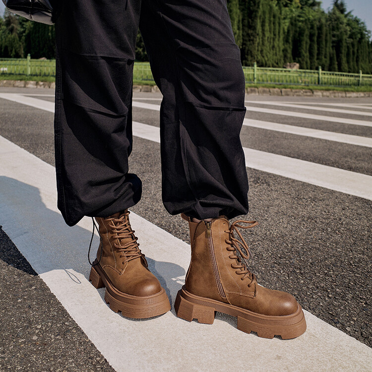 Diferel Autumn and winter women's lace-up zipper short boots