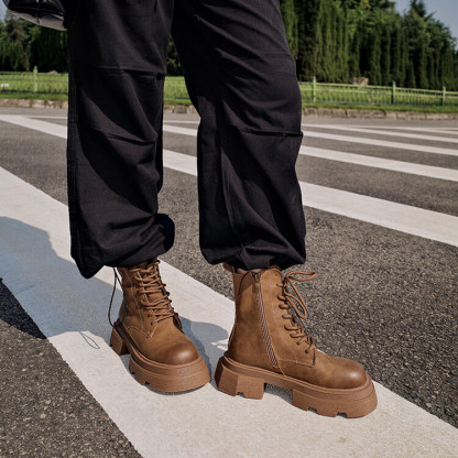 Diferel Autumn and winter women's lace-up zipper short boots