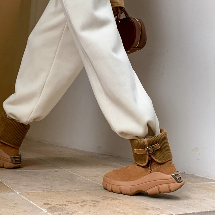 Diferel Women's fashionable warm knitted snow boots