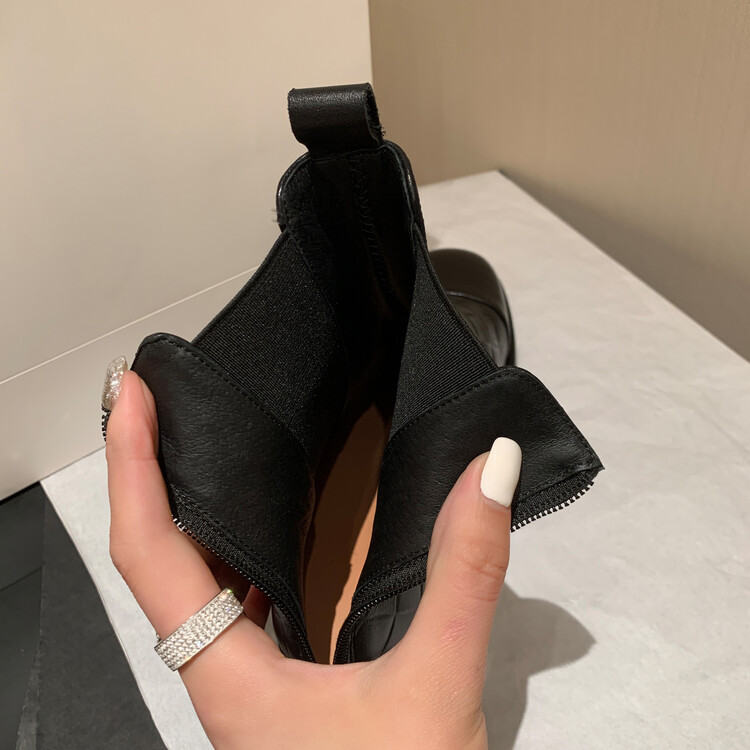 Diferel Women's retro plaid low-heeled ankle boots