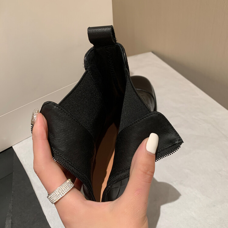 Diferel Women's retro plaid low-heeled ankle boots