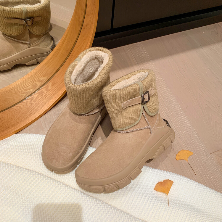 Diferel Women's fashionable warm knitted snow boots