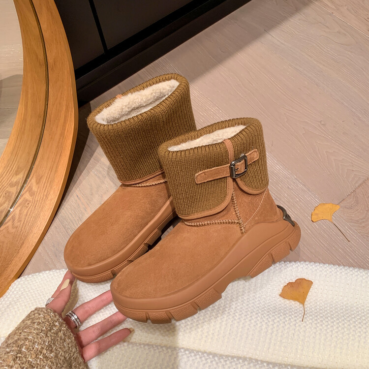 Diferel Women's fashionable warm knitted snow boots