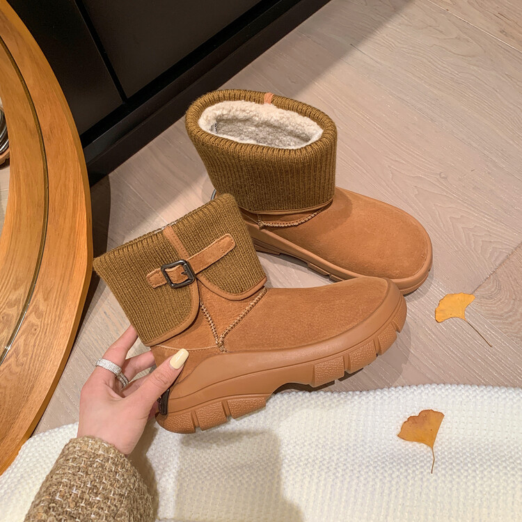 Diferel Women's fashionable warm knitted snow boots