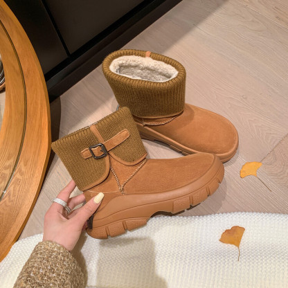 Diferel Women's fashionable warm knitted snow boots