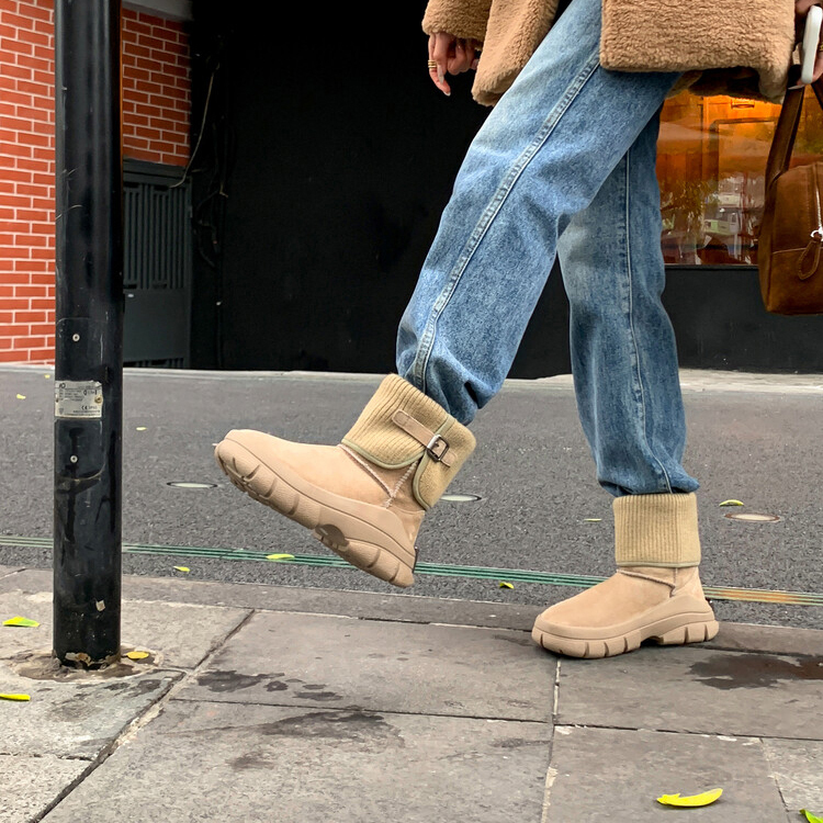 Diferel Women's fashionable warm knitted snow boots