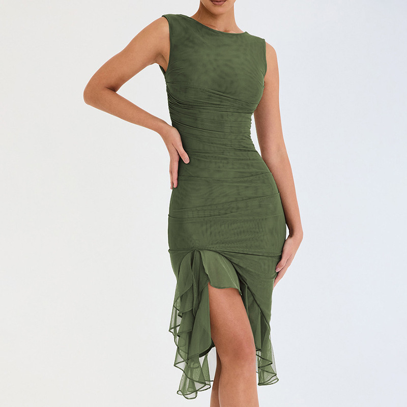 Ruffle Ruched Sleeveless Midi Dress(BUY 2 FREE SHIPPING)